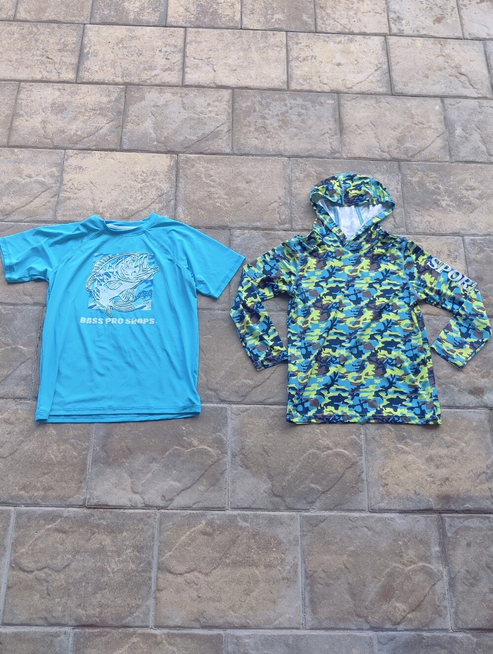 Bass Pro Shops Kids' Turquoise Tee & Blue-Green Camo Hooded Swim Tops